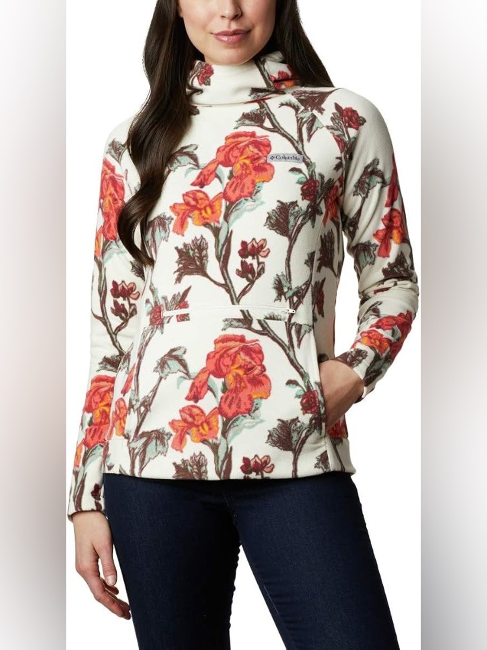 Columbia Trail Ali Peak Hooded Mock-Neck Fleece Floral Pullover Size Small